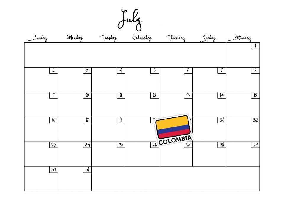 calendario con las fiestas patrias de colombia