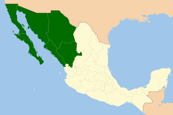Mapa del noroeste de México. Fuente: Hpav7 [Public domain], vía Wikimedia Commons.