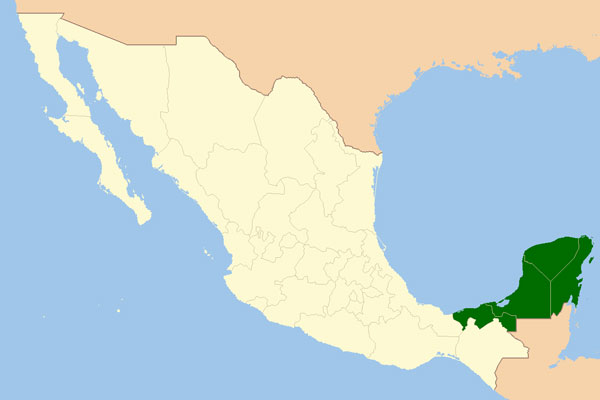 Mapa del sureste de México. Fuente: Hpav7 [Public domain], vía Wikimedia Commons.