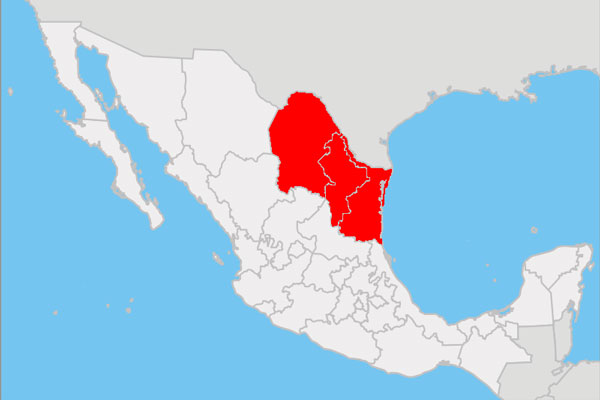 Mapa del noreste de México. Fuente: Kaldorei88, vía Wikimedia Commons.