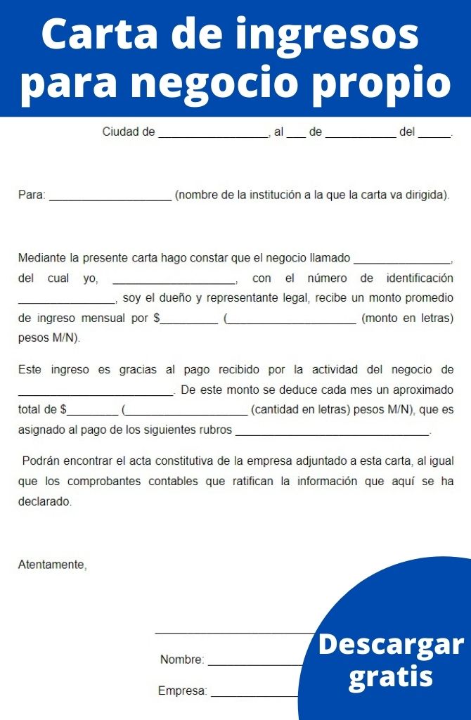Carta de ingresos para qué sirve, ejemplo, formatos