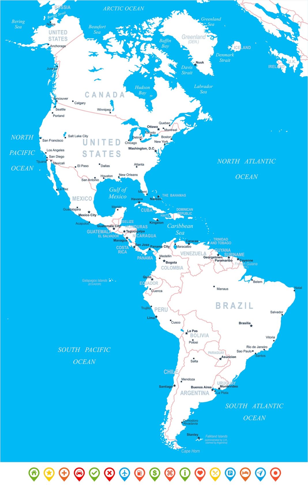 Mapas de América entera, Norte y Sur - Continente americano
