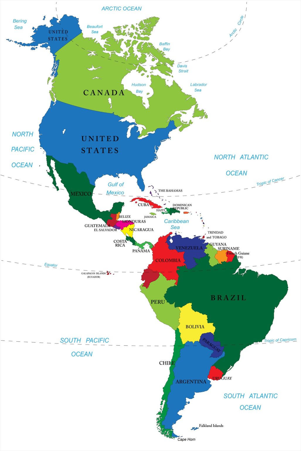 Mapas de América entera, Norte y Sur - Continente americano